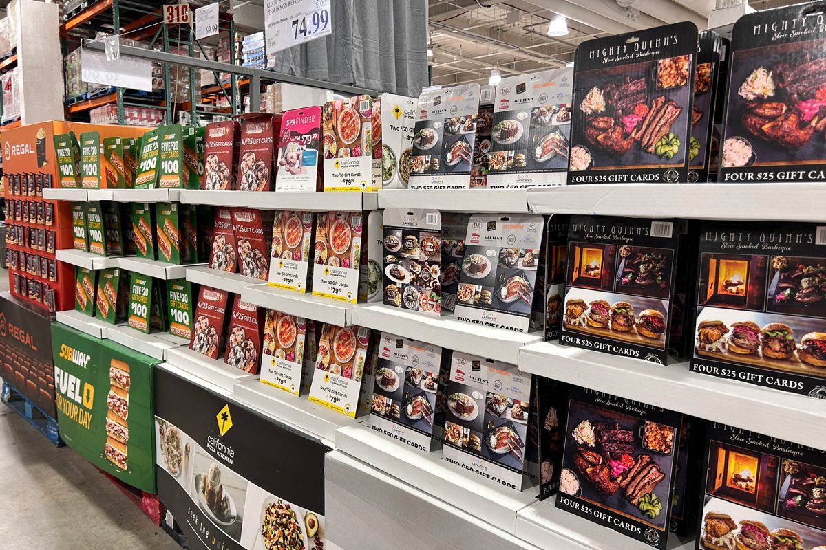 gift cards on display at costco store