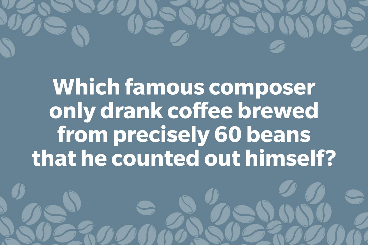 Coffee Trivia Question on a frame of coffee beans graphic