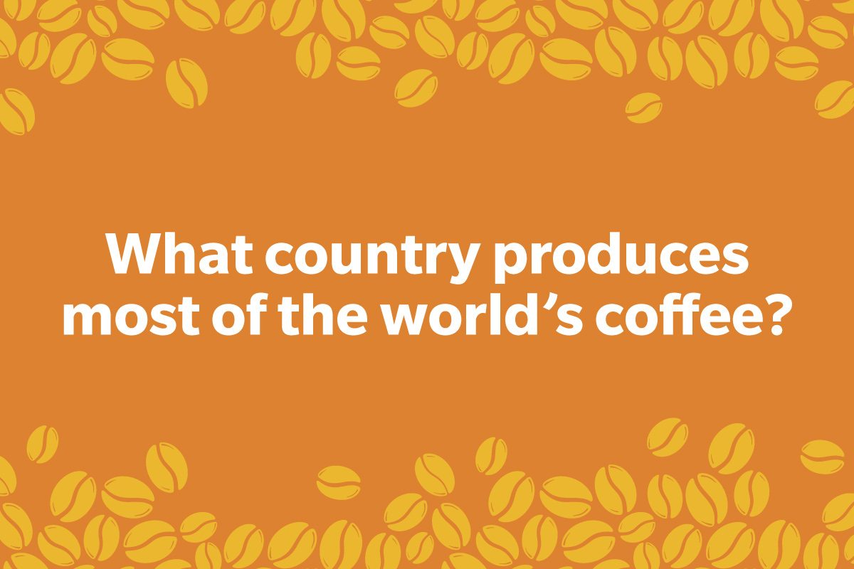 Coffee Trivia Question on a frame of coffee beans graphic
