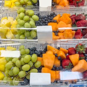 Fruit plates ready to eat in supermarket