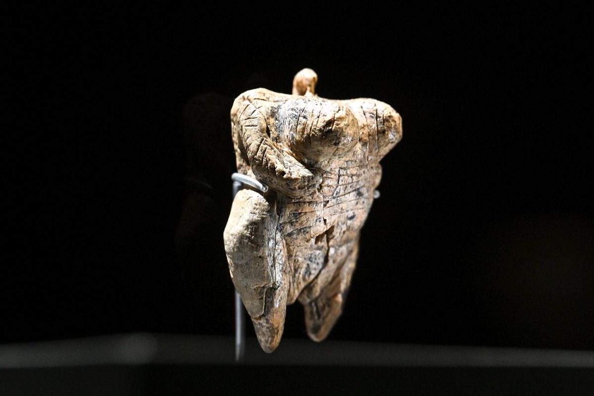 The oldest figurative representation of a human being in the world stands in an illuminated display case. The so-called Venus of the Hohle Fels is about six centimetres high, made of mammoth ivory and around 40,000 years old